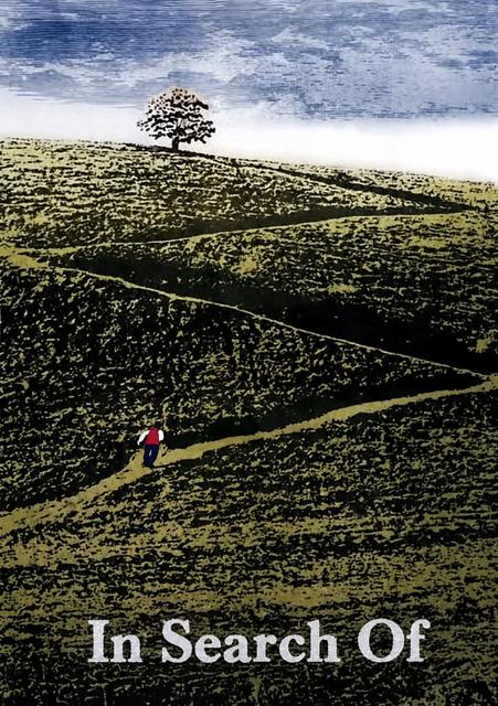 In Search Of poster: a lone figure walking a hillside path toward a single tree.