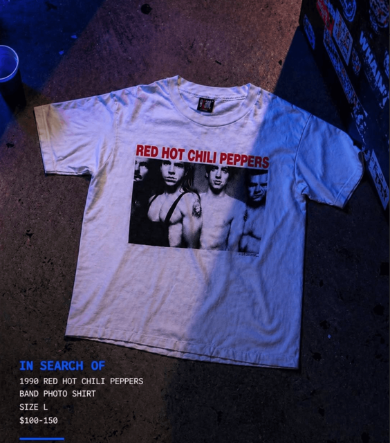 ISO campaign frame: 1990 Red Hot Chili Peppers band photo shirt.